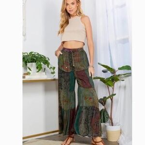 🍀 Young Threads “ Aryn 2 “ Young Threads Wide Leg Patchwork Pants SZ XS